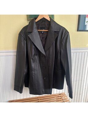 East 5Th Genuine Leather Black Button-Up Jacket 3X Womens Coat